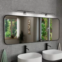 HD Kim Black 150x60 cm széles fürdőszobai fali szögletes tükör, matt fekete színű alumínium kerettel és LED lámpával