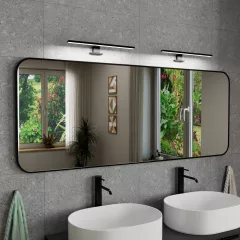   HD Kim Black 150x60 cm széles fürdőszobai fali szögletes tükör, matt fekete színű alumínium kerettel és LED lámpával