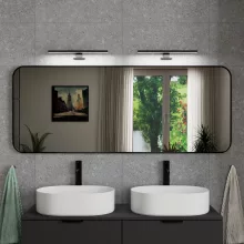 HD Kim Black 150x60 cm széles fürdőszobai fali szögletes tükör, matt fekete színű alumínium kerettel és LED lámpával