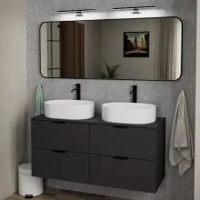 HD Kim Black 150x60 cm széles fürdőszobai fali szögletes tükör, matt fekete színű alumínium kerettel és LED lámpával
