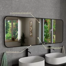 HD Kim Black 150x60 cm széles fürdőszobai fali szögletes tükör, matt fekete színű alumínium kerettel és LED lámpával