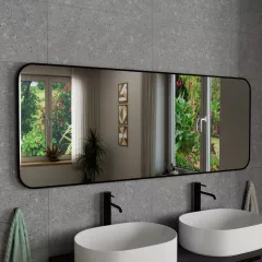   HD Kim Black 150x60 cm széles fürdőszobai fali szögletes tükör, matt fekete színű alumínium kerettel