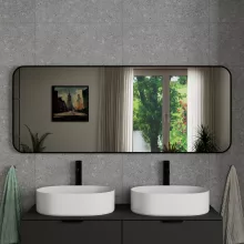 HD Kim Black 150x60 cm széles fürdőszobai fali szögletes tükör, matt fekete színű alumínium kerettel