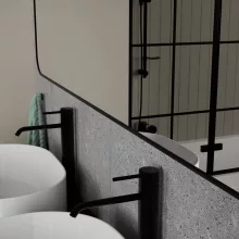 HD Kim Black 150x60 cm széles fürdőszobai fali szögletes tükör, matt fekete színű alumínium kerettel