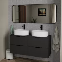 HD Kim Black 150x60 cm széles fürdőszobai fali szögletes tükör, matt fekete színű alumínium kerettel