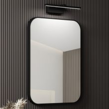 HD Kim Black 60 cm széles fürdőszobai szögletes fali tükör, fekete színű alumínium kerettel és LED lámpával