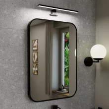 HD Kim Black 50x70 cm széles fürdőszobai szögletes fali tükör, fekete színű alumínium kerettel és LED lámpával