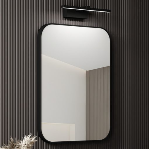 HD Kim Black 60 cm széles fürdőszobai szögletes fali tükör, fekete színű alumínium kerettel és LED lámpával