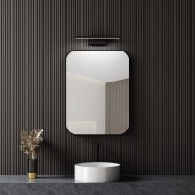 HD Kim Black 60 cm széles fürdőszobai szögletes fali tükör, fekete színű alumínium kerettel és LED lámpával