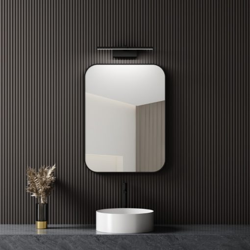 HD Kim Black 60 cm széles fürdőszobai szögletes fali tükör, fekete színű alumínium kerettel és LED lámpával