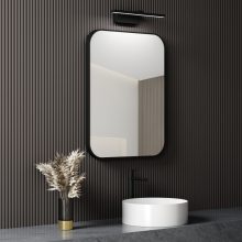 HD Kim Black 60 cm széles fürdőszobai szögletes fali tükör, fekete színű alumínium kerettel és LED lámpával