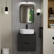 HD Kim Black 50x70 cm széles fürdőszobai szögletes fali tükör, fekete színű alumínium kerettel és LED lámpával