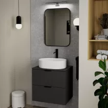 HD Kim Black 50x70 cm széles fürdőszobai szögletes fali tükör, fekete színű alumínium kerettel és LED lámpával