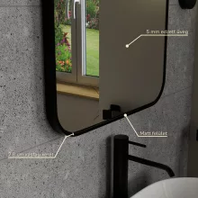 HD Kim Black 50x70 cm széles fürdőszobai szögletes fali tükör, fekete színű alumínium kerettel és LED lámpával