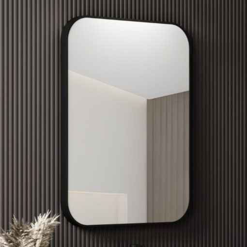 HD Kim Black 60 cm széles fürdőszobai szögletes fali tükör, fekete színű alumínium kerettel