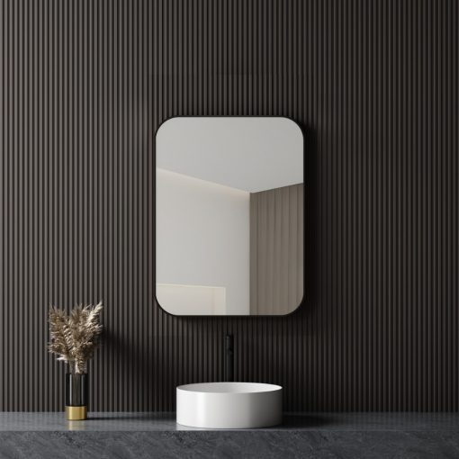 HD Kim Black 60 cm széles fürdőszobai szögletes fali tükör, fekete színű alumínium kerettel