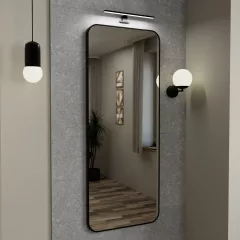  HD Kim Black 60x150 cm széles fürdőszobai fali szögletes tükör, matt fekete színű alumínium kerettel és LED lámpával