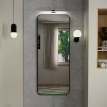 HD Kim Black 60x150 cm széles fürdőszobai fali szögletes tükör, matt fekete színű alumínium kerettel és LED lámpával