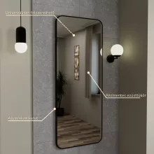HD Kim Black 60x150 cm széles fürdőszobai fali szögletes tükör, matt fekete színű alumínium kerettel és LED lámpával