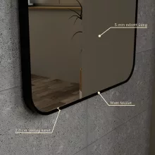 HD Kim Black 60x150 cm széles fürdőszobai fali szögletes tükör, matt fekete színű alumínium kerettel és LED lámpával