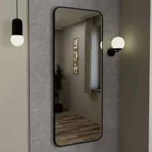 HD Kim Black 60x150 cm széles fürdőszobai fali szögletes tükör, matt fekete színű alumínium kerettel