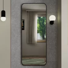 HD Kim Black 60x150 cm széles fürdőszobai fali szögletes tükör, matt fekete színű alumínium kerettel