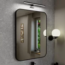 HD Kim Black 60x80 cm széles fürdőszobai szögletes fali tükör, fekete színű alumínium kerettel és LED lámpával