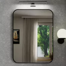 HD Kim Black 60x80 cm széles fürdőszobai szögletes fali tükör, fekete színű alumínium kerettel és LED lámpával