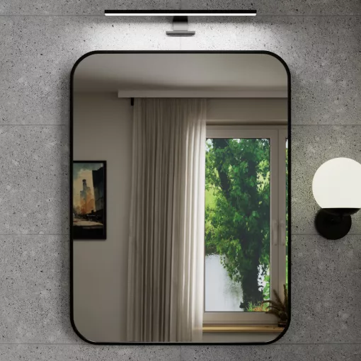 HD Kim Black 60x80 cm széles fürdőszobai szögletes fali tükör, fekete színű alumínium kerettel és LED lámpával