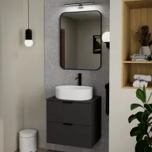 HD Kim Black 60x80 cm széles fürdőszobai szögletes fali tükör, fekete színű alumínium kerettel és LED lámpával