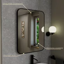 HD Kim Black 60x80 cm széles fürdőszobai szögletes fali tükör, fekete színű alumínium kerettel és LED lámpával