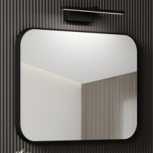 HD Kim Black 80 cm széles fürdőszobai szögletes fali tükör, fekete színű alumínium kerettel és LED lámpával