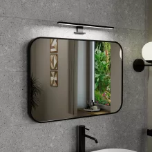 HD Kim Black 70x50 cm széles fürdőszobai szögletes fali tükör, fekete színű alumínium kerettel és LED lámpával