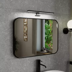   HD Kim Black 70x50 cm széles fürdőszobai szögletes fali tükör, fekete színű alumínium kerettel és LED lámpával