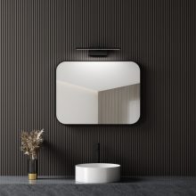 HD Kim Black 80 cm széles fürdőszobai szögletes fali tükör, fekete színű alumínium kerettel és LED lámpával