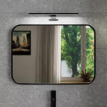 HD Kim Black 70x50 cm széles fürdőszobai szögletes fali tükör, fekete színű alumínium kerettel és LED lámpával