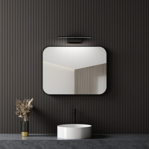 HD Kim Black 80 cm széles fürdőszobai szögletes fali tükör, fekete színű alumínium kerettel és LED lámpával