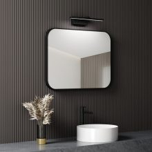 HD Kim Black 80 cm széles fürdőszobai szögletes fali tükör, fekete színű alumínium kerettel és LED lámpával