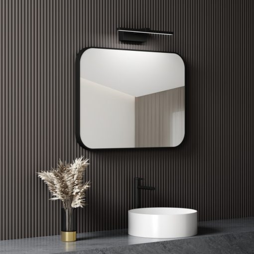 HD Kim Black 80 cm széles fürdőszobai szögletes fali tükör, fekete színű alumínium kerettel és LED lámpával