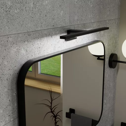 HD Kim Black 70x50 cm széles fürdőszobai szögletes fali tükör, fekete színű alumínium kerettel és LED lámpával