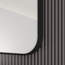 HD Kim Black 80 cm széles fürdőszobai szögletes fali tükör, fekete színű alumínium kerettel és LED lámpával