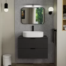 HD Kim Black 70x50 cm széles fürdőszobai szögletes fali tükör, fekete színű alumínium kerettel és LED lámpával