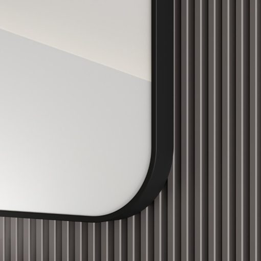 HD Kim Black 80 cm széles fürdőszobai szögletes fali tükör, fekete színű alumínium kerettel és LED lámpával