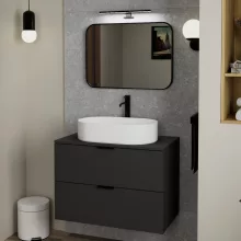 HD Kim Black 70x50 cm széles fürdőszobai szögletes fali tükör, fekete színű alumínium kerettel és LED lámpával