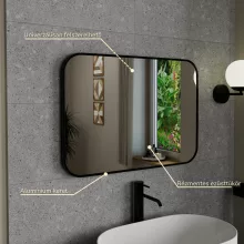 HD Kim Black 70x50 cm széles fürdőszobai szögletes fali tükör, fekete színű alumínium kerettel és LED lámpával