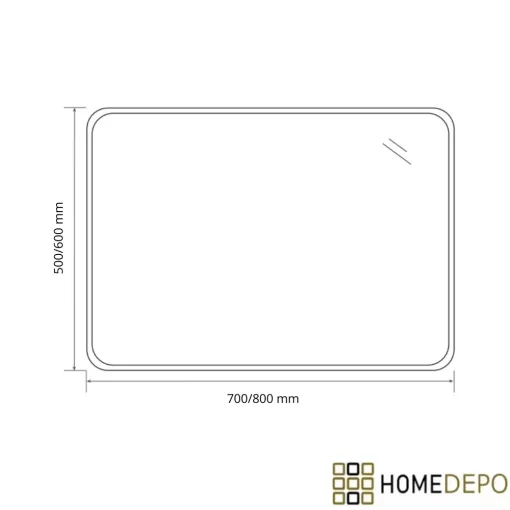 HD Kim Black 70x50 cm széles fürdőszobai szögletes fali tükör, fekete színű alumínium kerettel és LED lámpával