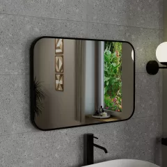   HD Kim Black 70x50 cm széles fürdőszobai szögletes fali tükör, fekete színű alumínium kerettel