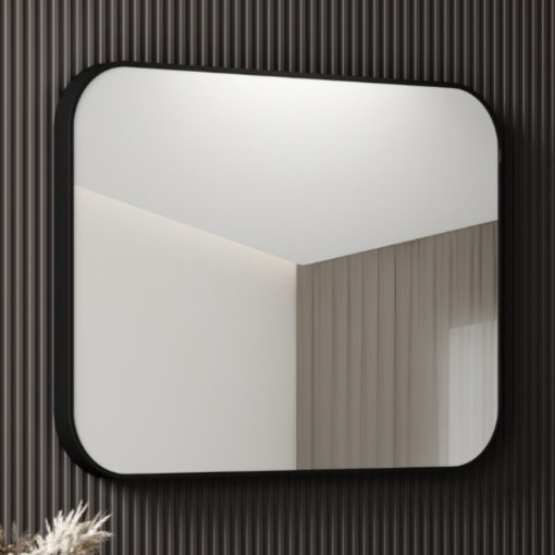 HD Kim Black 80 cm széles fürdőszobai szögletes fali tükör, fekete színű alumínium kerettel