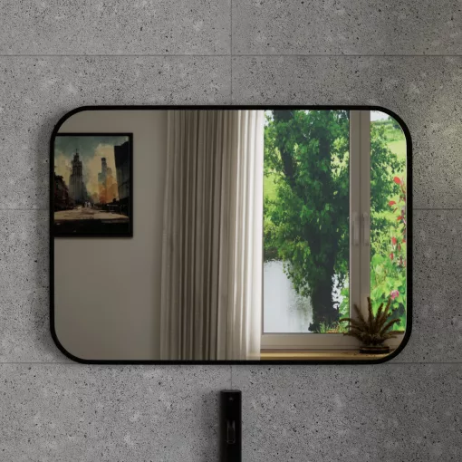 HD Kim Black 70x50 cm széles fürdőszobai szögletes fali tükör, fekete színű alumínium kerettel