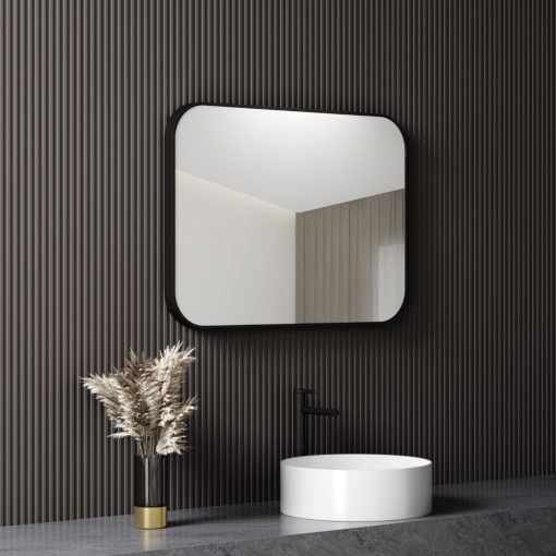 HD Kim Black 80 cm széles fürdőszobai szögletes fali tükör, fekete színű alumínium kerettel